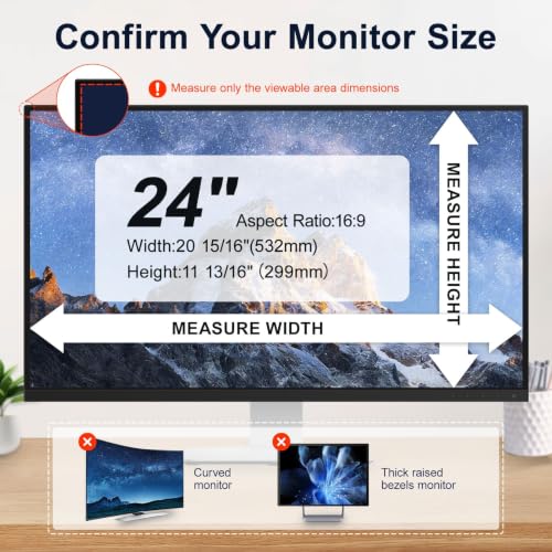 Image of 2 Pack Magnetic Removable 24 inch Computer Privacy Screen Filter for 16:9 Widescreen Monitor Desktop PC, 24inch Anti Blue Light Glare Eye Protection Shield, Anti Spy Screen Protector Screen