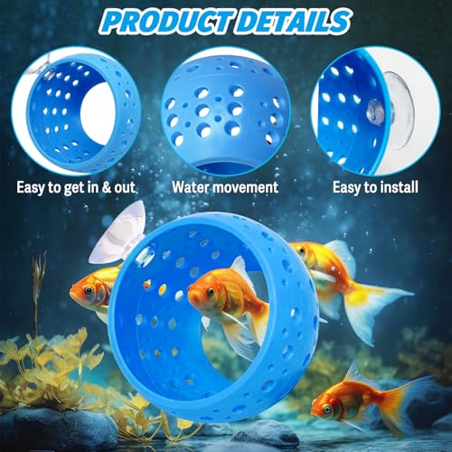 Image of Fhiny Betta Tunnel, Aquarium Fish Hideout with Suction Cup - Shrimp Cave Aquarium Decor for Small Fish, Shrimp, Guppy Hiding & Resting (Blue)