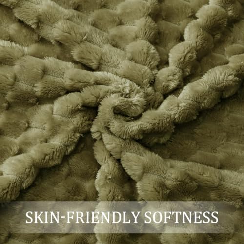 Image of Exclusivo Mezcla 3D Fleece Queen Size Blanket for Bed, Olive Green | Extra Soft Fuzzy Plush Lightweight Bed Blankets, Cozy Fluffy Decorative Blankets for All Seasons, 90x90 Inches