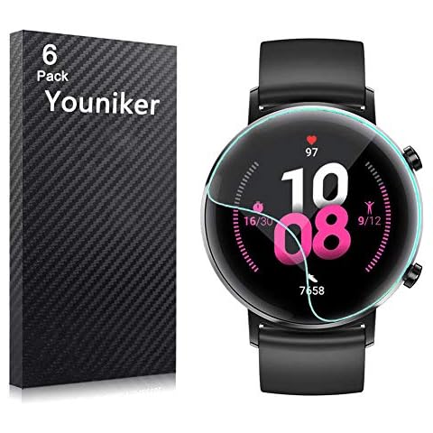 Youniker 6 Pack for Huawei Watch GT2 42mm Screen Protector Film for Huawei Watch GT 2 42mm Smartwatch Screen Protectors Foils Screen Cover Crystal Clear HD Anti-Scratch Anti-Fingerprint Cover