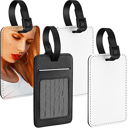 Frienda 4 Pieces Sublimation Luggage Tags Bulk PU Leather Name Label Blank Suitcase Heat Transfer Bag Card Business ID Card Holder Travel ID Tags for DIY Travel Suitcase Sports Bags Holder