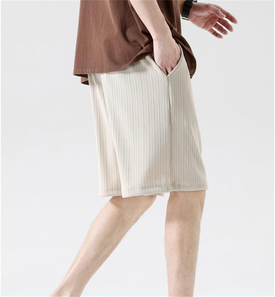 Stretch Pleated Textured Shorts Men's Thin Breath Knee Length Casual Short