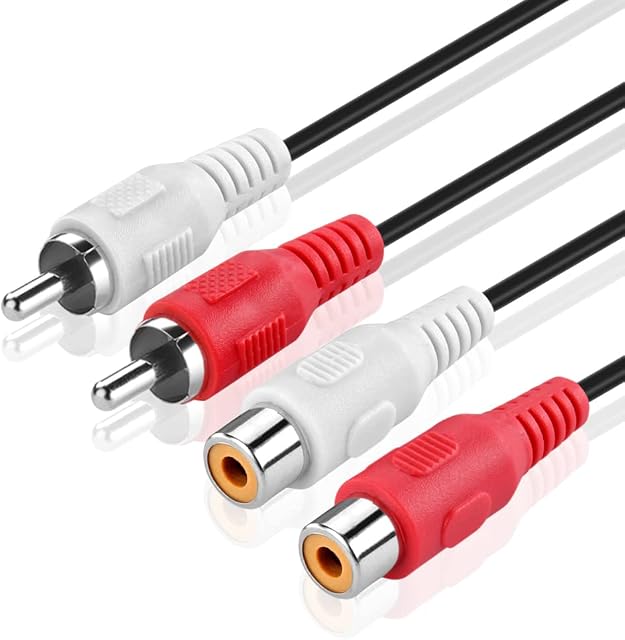TNP RCA Extension Cable (12 Feet) 2RCA Audio Extender Adapter Cord Wire Coupler Male to Female Dual Red/White Connector Jack Plug Extend Video Audio 2 Channel Stereo (Right and Left)