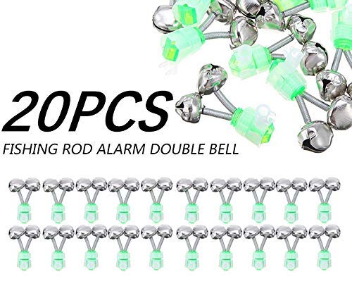 20Pcs Fishing Rod Bait Alarm Bell, Bite Alarm Indicator Rod Tip, Fishing Bells Clips Fishing Rod Alarm Twin Alert Bell for All Kinds of Fishing Rods, Fishing Accessories