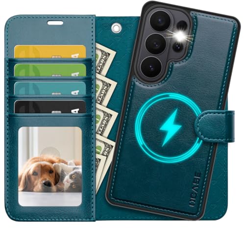 Étui portefeuille Samsung S26 Ultra OCASE premium en cuir bleu paon