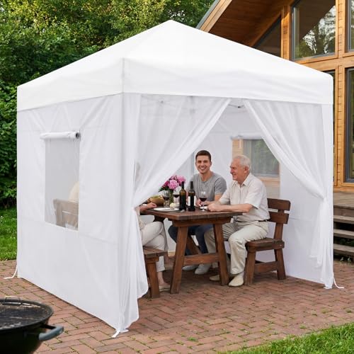 Chunm 4 Pcs Canopy Sidewalls for 10 x 10 Pop up Canopy with Mesh Zipper Door, 2 Roll-up Ventilated Windows, Waterproof Mesh Insect Protection for Outdoor, Sidewalls Only(White) by Chunm - Used condition - Image 7