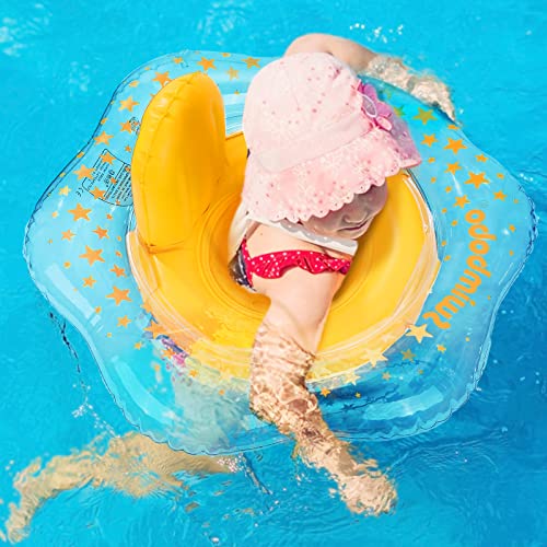 Zooawa Baby Schwimmring, Baby Schwimmhilfe Ring Aufblasbarer mit Sicherheitssitz & Sternendruck, PVC Schwimmreifen Schwimmsitz für Kinder von 0-6 Jahren mit einem Gewicht von 6-22 kg - Gelb + Klar Cover