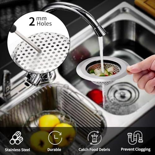Image of Go Store 2 Pcs Kitchen Sink Strainer Heavy Duty Stainless Steel Strainer Kitchen Drain Basin Basket Filter Stopper Drainer Sink Jali - 11.5 cm, 51 mm