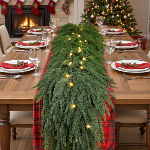 9FT Artificial Christmas Garland with Lights, Norfolk Pine Garland - image 3