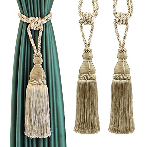 BEL AVENIR 2 Pack Tassel Curtain Tiebacks Holdback Large Handmade