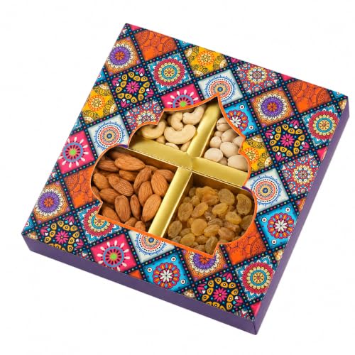 Image of Leeve Dry Fruits Diwali Gift Box with Almonds, Cashews, Salted Pistachios and Raisins, Festive Celebration Hamper for Family and Friends, 1kG