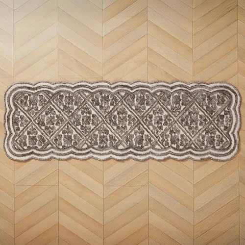 Laura Ashley Washable Scalloped Rug 20" x 60" Charcoal Austell Skid Resistant Runner Rug - Durable Cotton Blend Indoor Rug