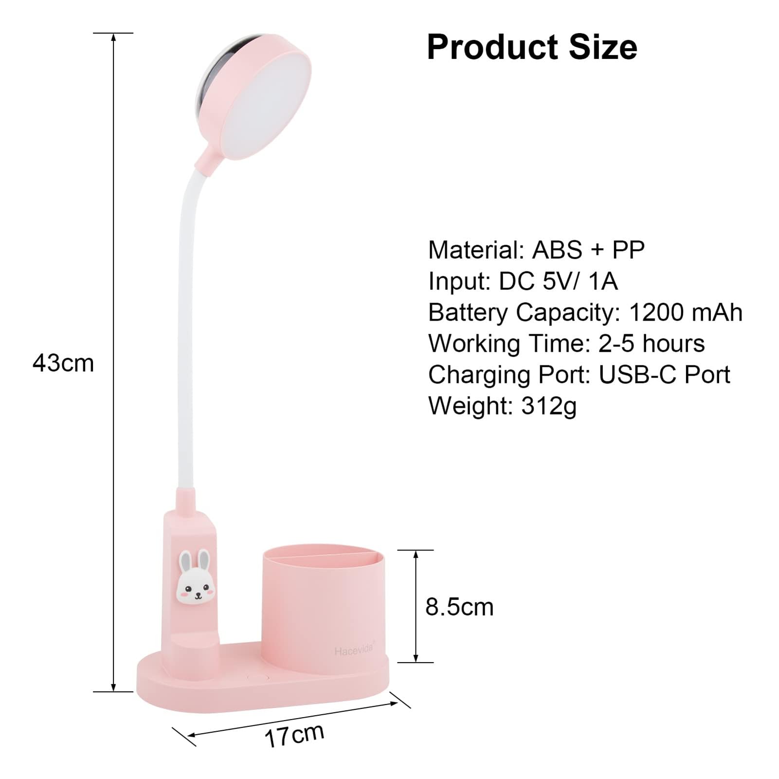 Lámpara de Escritorio LED, Flexo Infantil Niña 2000mAh Batería Recargable para Estudiar, Lámpara Escritorio Infantil USB 3 Niveles de Brillo, con Proyector de Estrellas y Portalápices, Rosa