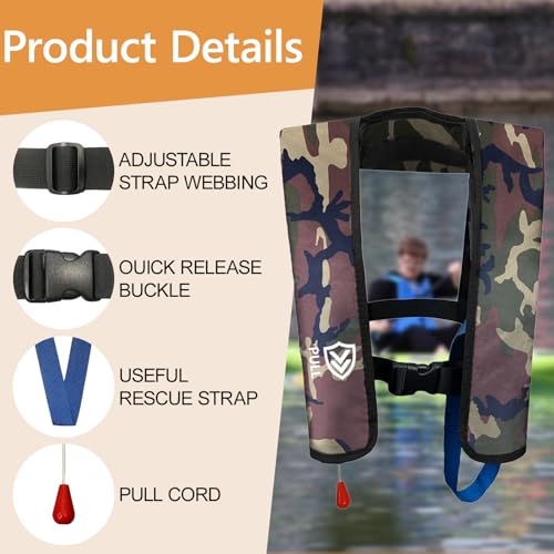 Image of Manual Inflatable Life Jacket for Adults| Supports up to 330 lbs