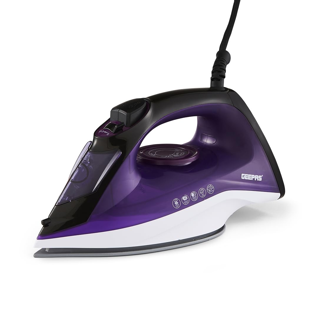 GEEPAS Steam Iron Clothes Dry & Steam Press 40s Fast Heat-Up 2400W Purple