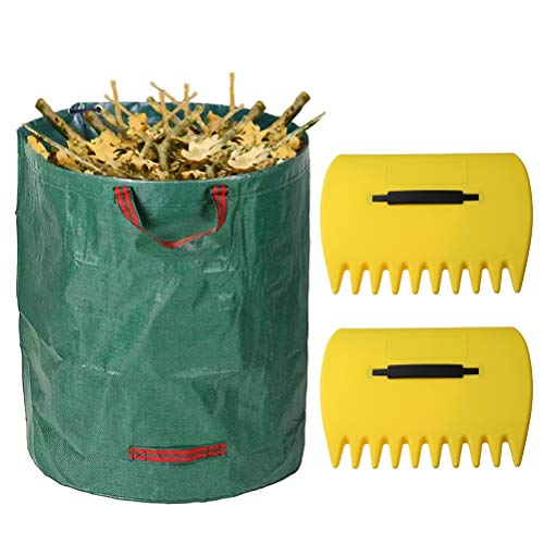 nuoshen Hand Leaf Rakes, Yellow Garden Yard Scoops Plastic Scoop Grass with Yard Waste Bags for Garden Leaf Rubbish Collect Grass Lawn Cuttings