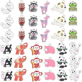 SUNNYCLUE 36Pcs Assorted Enamel Charms Gold Plated Animal Cat Panda Cow Dog Charms Pendants for Jewelry Making Necklace Earrings Bracelet Craft Findings