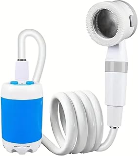 Portable Shower,Outdoor dormitory bath artifact Electric Rechargeable Portable Camping Shower, simple car self-priming shower,pet Shower, Blue
