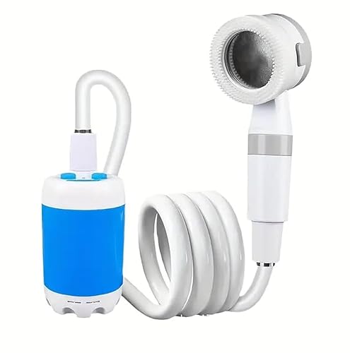CRUMFERT Portable Shower，Outdoor dormitory bath artifact Electric Rechargeable Portable Camping Shower, simple car self-priming shower，pet Shower, Blue
