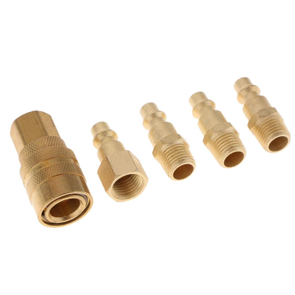 5 Piezas Conectores Neumáticos Kit Aire Empalme Rápido Conjunto con Tapón Automático Antirretorno en Metal Anticorrosión Apto para Compresor, 6 piezas