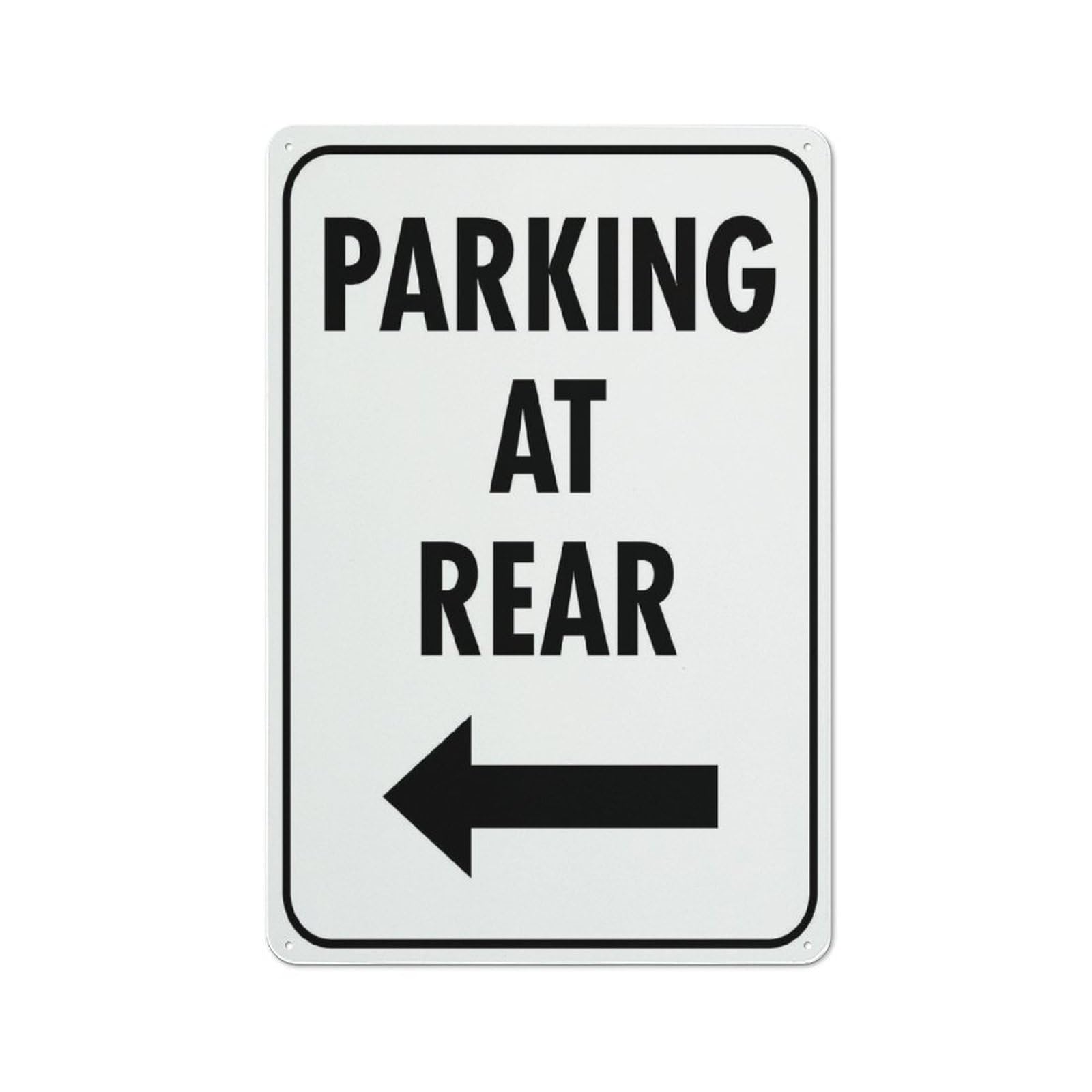 Parking At Rear (Left Arrow) Sign, 8x12 Inch Rust-Free Aluminum Outdoor Metal Tin Sign for Home, Business, Yard