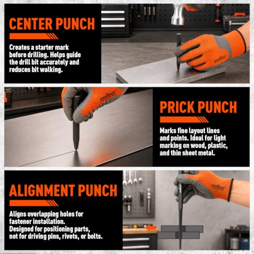 Image of 19-Piece Punch and Chisel Set, Pin Punches, Center Punch, Alignment Tools | Long Cold Chisels, Nail Punches, Chisel Gauge, CR-V Steel Construction, Rolling Pouch for Woodworking and Metalworking