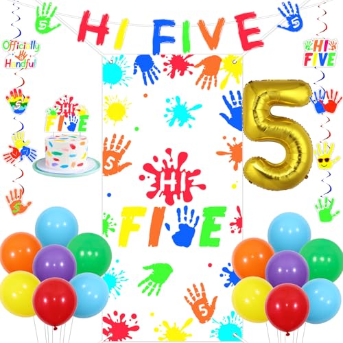 Décoration anniversaire High Five avec bannière de porte arc-en-ciel et ballons