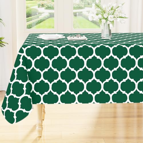 Image of Smiry Rectangle Tablecloth, Waterproof Vinyl Tablecloths with Flannel Backing for Rectangle Tables, Wipeable Spillproof Plastic Tablecloth for Dining, Indoor and Outdoor 60 inch x 84 inch, Emerald Green