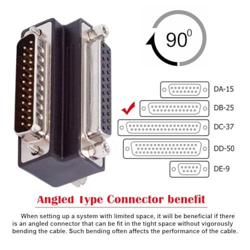 Adaptador conector DB25 macho a hembra angular 90° miniatura 6