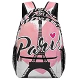 Sac à Dos Loisir Femme Homme Cartable Scolaire Fille Primaire Garçons Sac d'école Léger pour Enfant Paris Tour Eiffel Rose