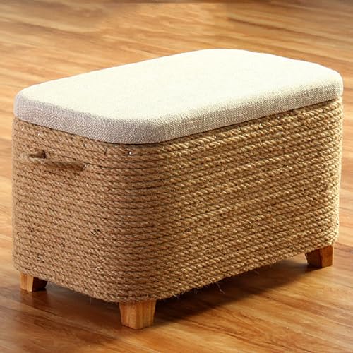 Banco de almacenamiento de ratán hecho a mano con capacidad de 150 kg, ideal para entrada, pasillo, sala de estar, dormitorio, solución de almacenamiento elegante y funcional