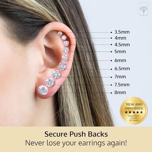 14k Gold Solitaire Round AAAAA Cubic Zirconia Earrings Studs for Women & Men | Anti Tarnishing Brilliant CZ Studs with 14k Gold Butterfly Pushbacks | 3.5MM-8MM by MAX + STONE4