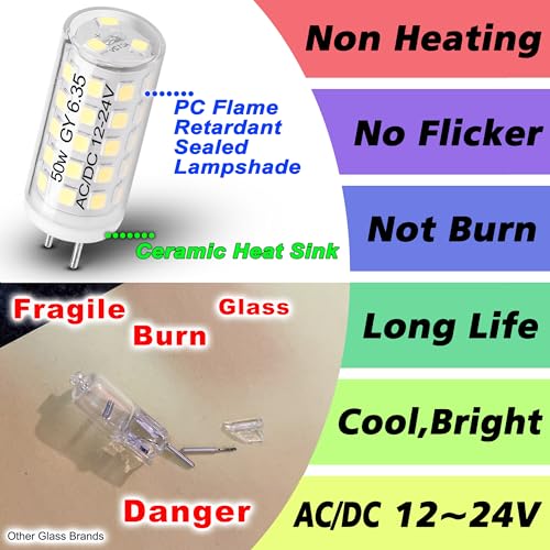 Heifymi AC/DC 12-24V 5W G6.35 LED Bulb Daylight White 6000K G6.35/GY6.35 Bi-Pin Base JC Type LED 50W Halogen Replacement Bulb for Pendant Puck Closet Accent Landscape Lights, Non-Dimmable, 5 Pack by Heifymi - Image 4