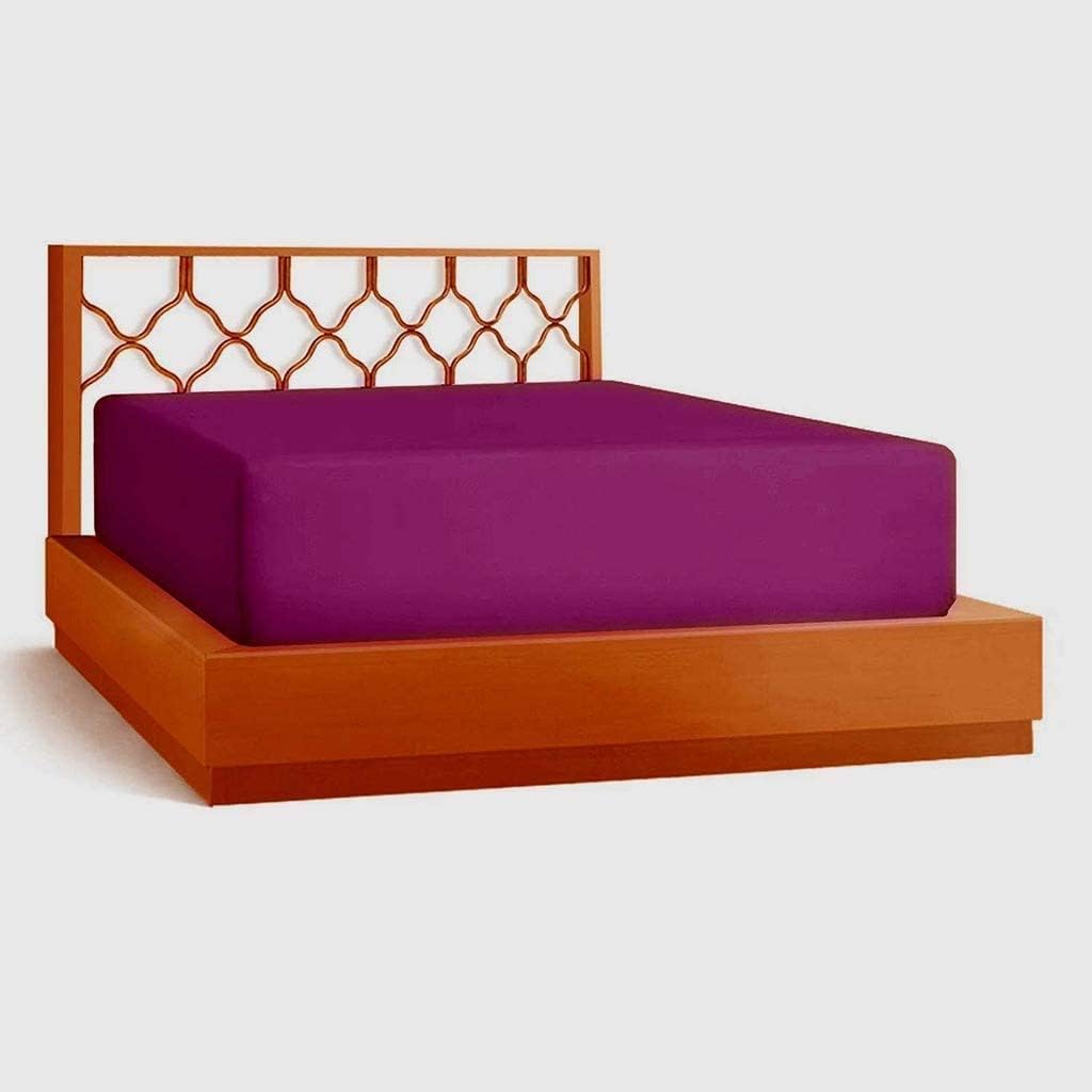 LaxLinen Extra Deep Pocket Fitted Sheet- Fits Up to 18" Inch Mattress Single Fitted Sheet (Wine Solid, Twin Extra Long- 39" x 80") Egyptian Quality- 600 TC