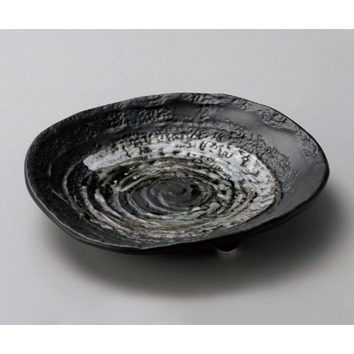 Amazon.co.jp: 3個セット 丸皿（中） 黒備前渦三ﾂ足7.0皿 [22 x 4.3cm