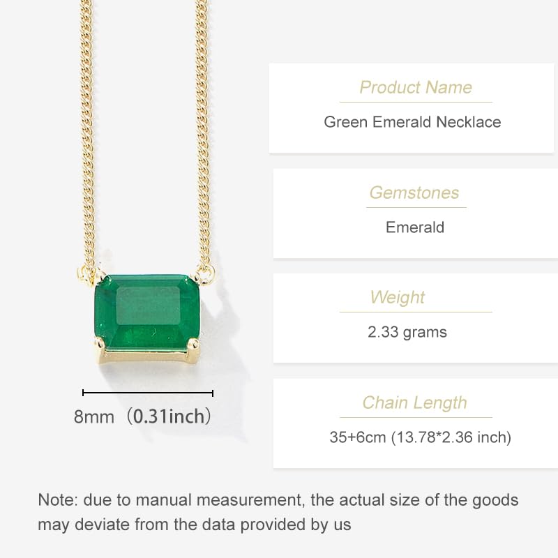 14K Gold Square Cut Emerald Necklaces for Women, A Vibrant Present for Mom2
