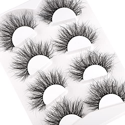 False Eyelashes Fluffy 5D Dramatic Mink Lashes Pack Light Volume Natural Look Long Fake Eyelashes 4 Pairs Wispy Strip Reusable Soft Eye Lashes by Mavphnee