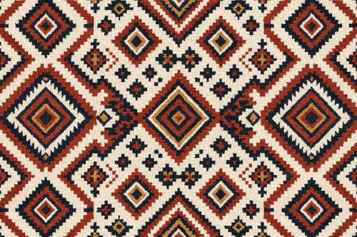 Veloura Pure Cotton Fabric Kilm Pattern Digital Printed Cut by 1 Yard (White)