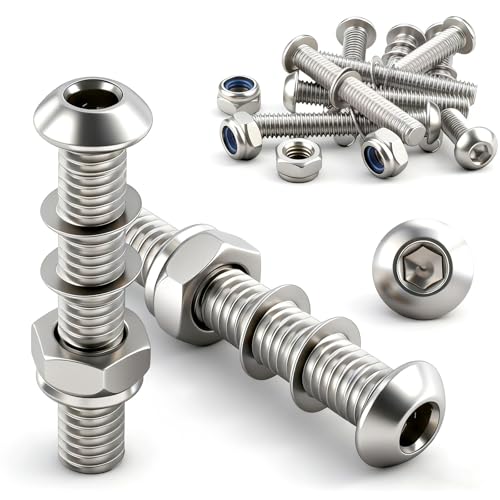 TXXATX M6x50 mm Nuts and Bolts Set 10 Sets M6 Bolts with M6 Nuts and Washers 304 Stainless Steel Button Head Allen Screws Fully Threaded Hex Socket Head Cap Screws for Connecting Fastening Mounting