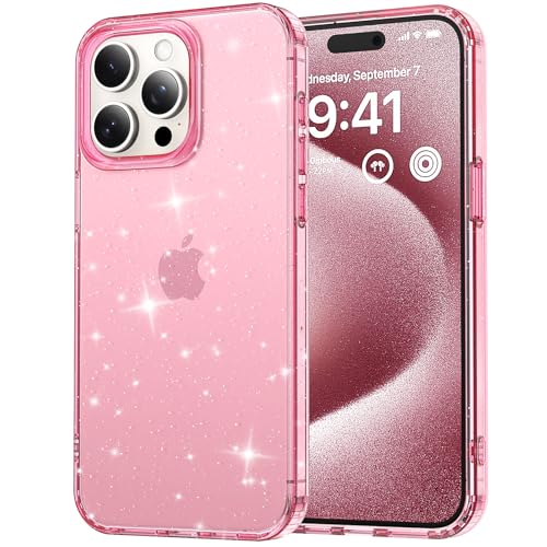 for iphone 16 Pro Max Case, Clear Glitter i-phone 16 Pro Max Phone Case, Full Body Rugged Glitter Phone Case Anti-Scratch Shockproof, Upgraded Camera Protection Case Compatible with i16 Pro Max Pink