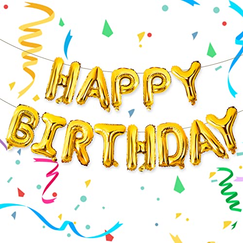 Happy Birthday Balloons Banner, Gold Happy Birthday Balloons Letters
