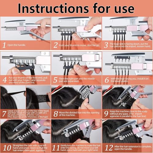 Pistolet do przedłużania włosów 6D, zestaw do przedłużania włosów, szybko działające narzędzie do przedłużania włosów bez markowania 5 pinów niewidoczne bez szwu przedłużanie włosów do salonu