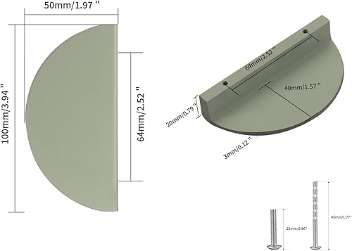 Miniatura 2 de Tiradores de cajón verdes de 2-12 pulgadas, 8 piezas (media luna de latón cepillado medio redondo, manijas de media luna, pomos semicírculos con