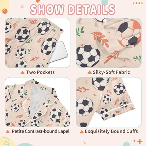 senya Football Leaves Satin Summer Pajama Sets Silk Short Sleeve Button Down Sleepwear3