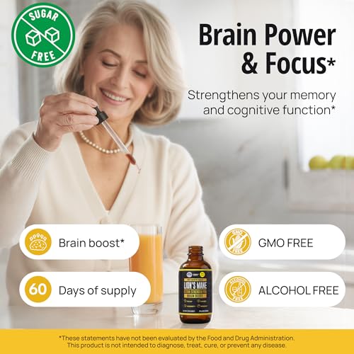 Image of HERBIFY Lions Mane Supplement - Daily Mushroom Supplement for Memory, Focus & Clarity - Brain Booster - Lions Mane Tincture for Immune Support - 4 Fl oz