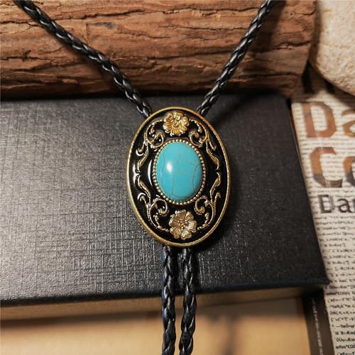 Image of Turquoise Agate Granite BOLO Tie for Men Women Leather Wedding Necklace Western Cowboy Necktie