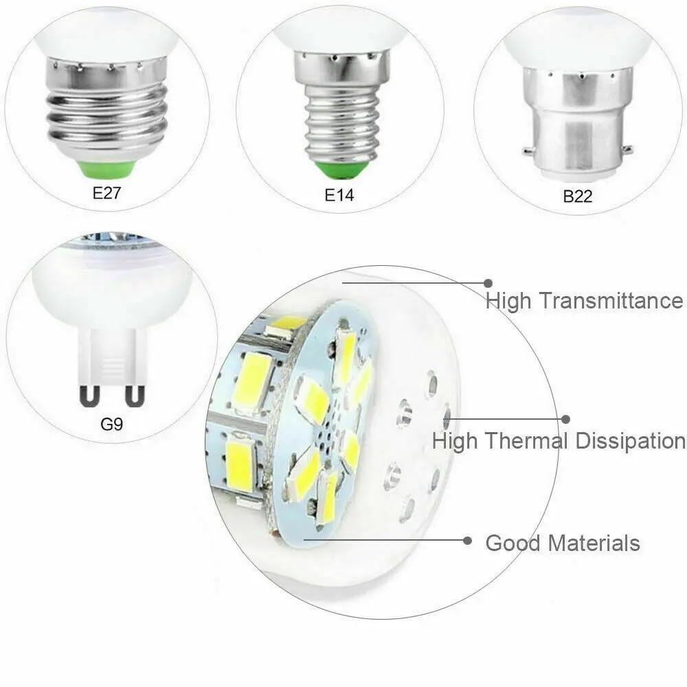 HHF Illuminazione domestica, Confezione da 20 lampadine LED a mais AC220V 6W E14/E27/B22/G9/GU10 72-5730SMD Lampada da ufficio for casa(Warm White,E14 6W)