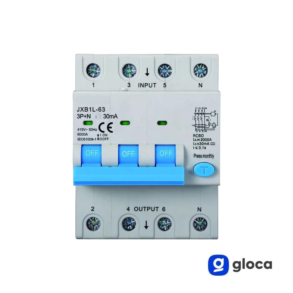 gloca Interruptor magnetotérmico diferencial 3P + N 30 mA 380 V-6 KA Clase A (32 amperios)