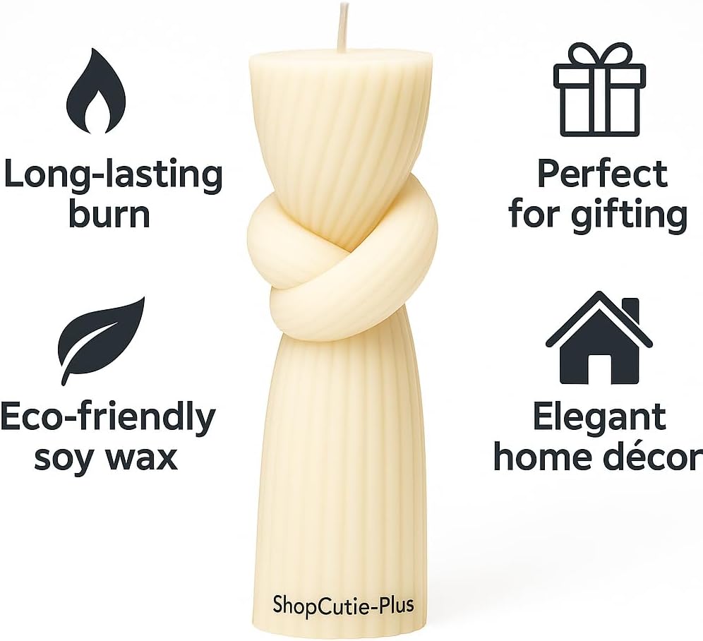 Nordic Knot Small Pillar Candle-Handmade White Soy Wax Candle, Minimalist Design, Long Lasting Burn, Gift-Ready Eco-Friendly Home Decor