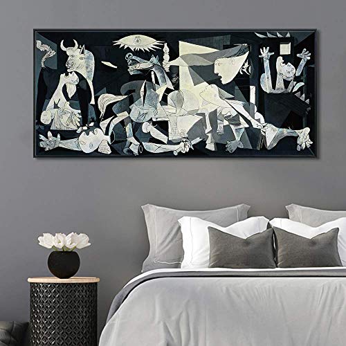 Invin Art Framed Canvas Giclee Print Art Guernica By Pablo Picasso Wall Art Living Room Home Office Decorations(26"X60", Black Slim Frame) #TOP2